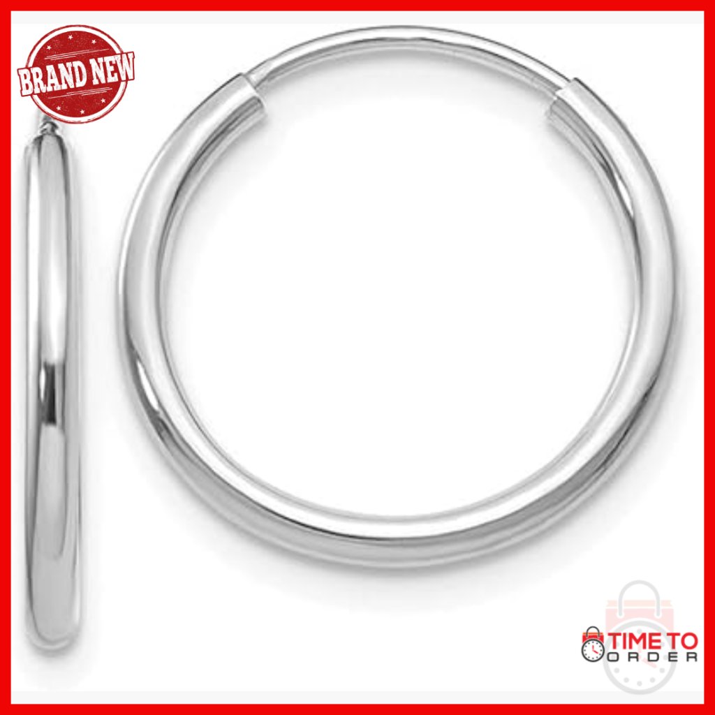 14k White Gold Continuous Hoop Earrings 16mm 1.5mm Tube